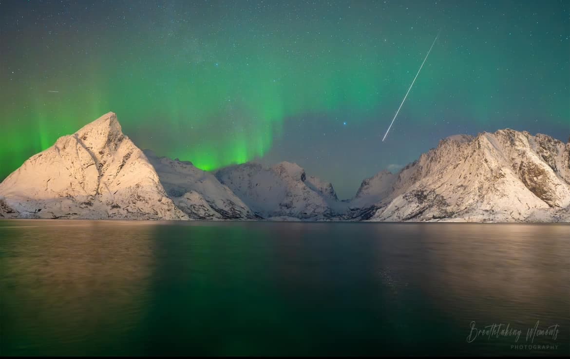 Northern lights over Lofoten Islands Norway